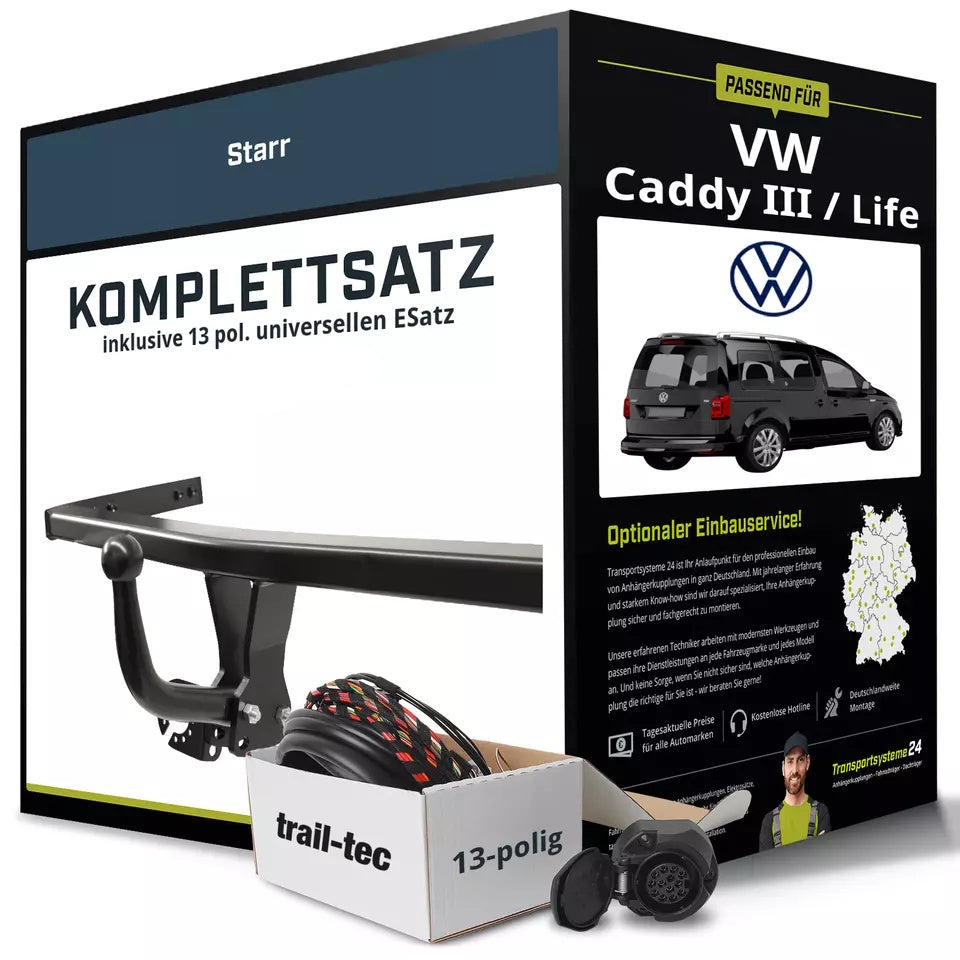VW Caddy III / Life Typ 2KB, 2KA Anhängerkupplung starr + 13-pol E-Satz (2004–2015)