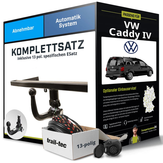 VW Caddy IV Type SAA/SAB detachable tow bar + 13-pin electrical kit (from 05/2015)