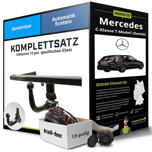 Mercedes C-Class Estate S204 complete tow bar kit – detachable including 13-pin + electrical kit (08/2007–02/2014)