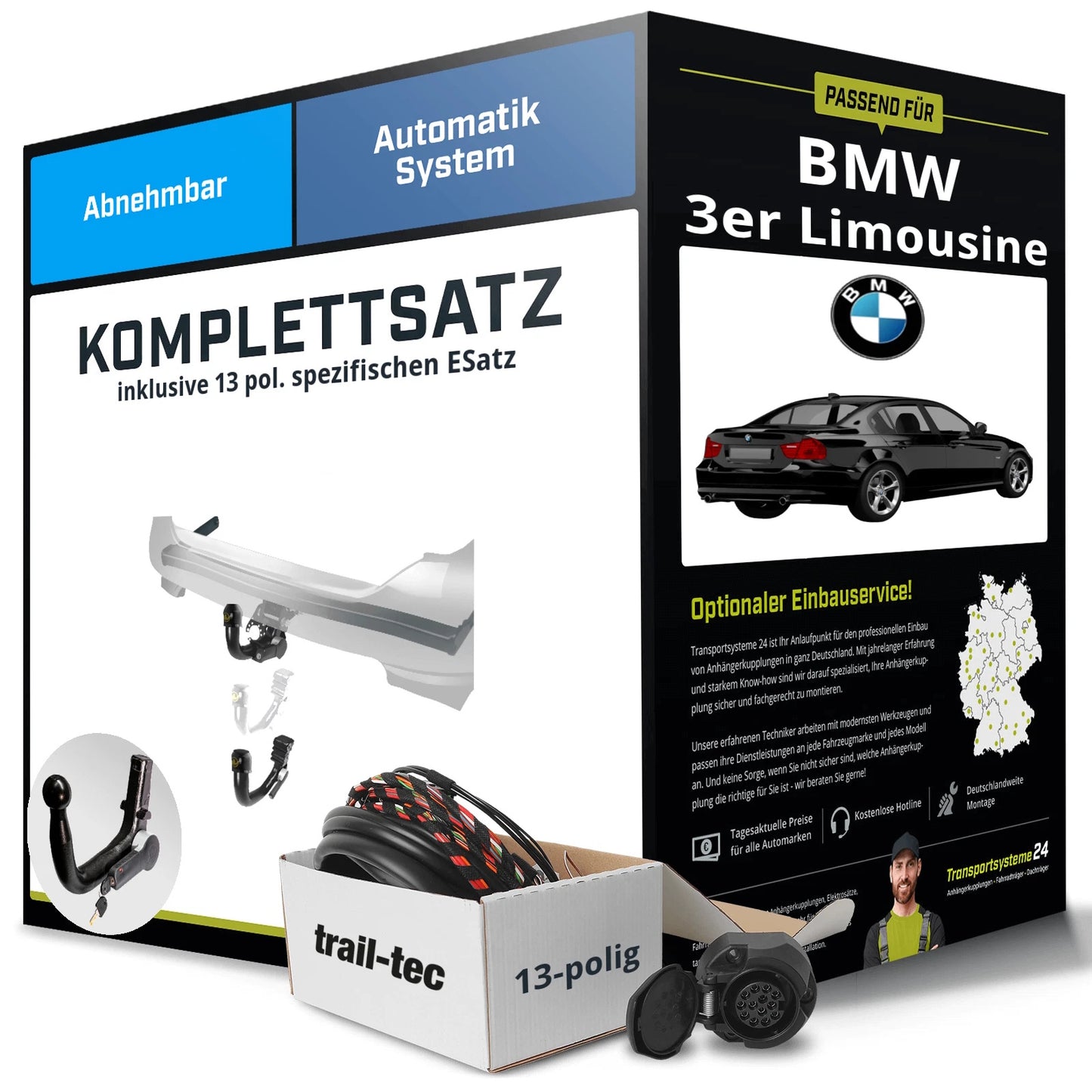 BMW 3er Limousine Typ E90 Komplettsatz Anhängerkupplung – abnehmbar inkl. 13-pol+eSatz (02/2005–01/2012)