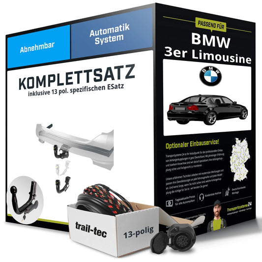 BMW 3 Series Sedan Type E90 Complete tow bar kit – detachable including 13-pin + electrical kit (02/2005–01/2012)