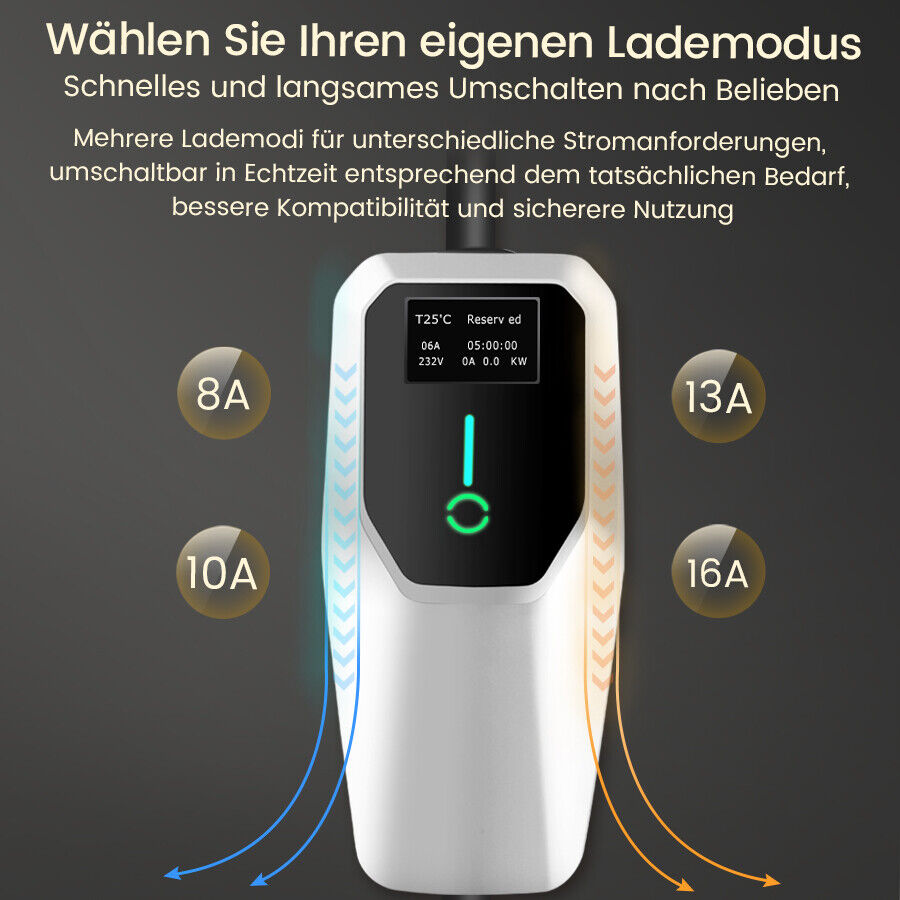 EV Charger Type 2 – 11kW Charging Cable 10A/16A, 3-Phase, Wallbox, 4m