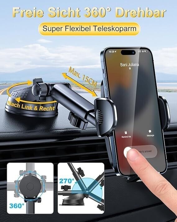Handyhalterung Auto mit Saugnapf – 360° Halter fürs Armaturenbrett & Scheibe