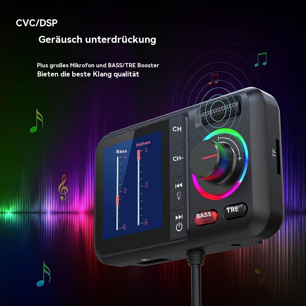 Bluetooth 5.0 Auto FM Transmitter – mit QC3.0 USB, LED & Freisprechanlage