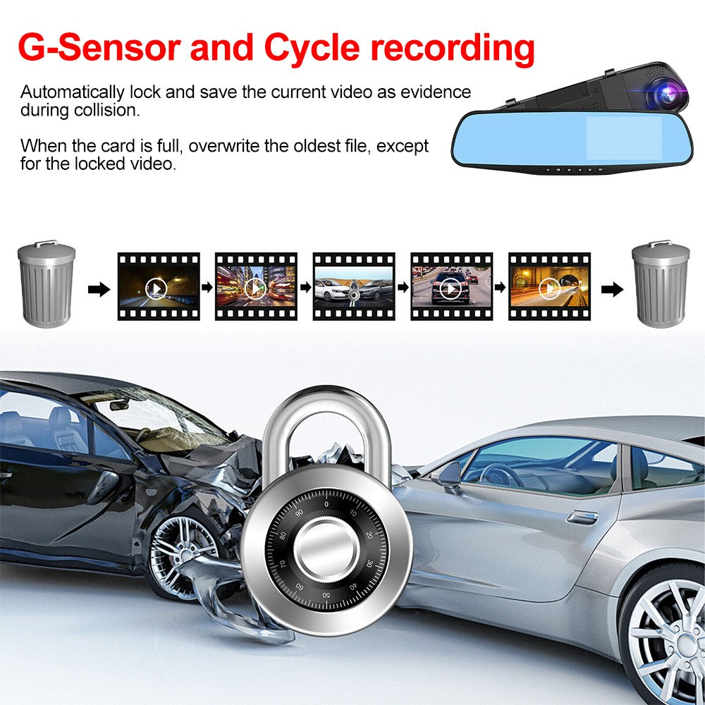 4.3" FHD 1080P Spiegel Dashcam mit Dual Lens & Rückfahrkamera – Auto DVR Recorder