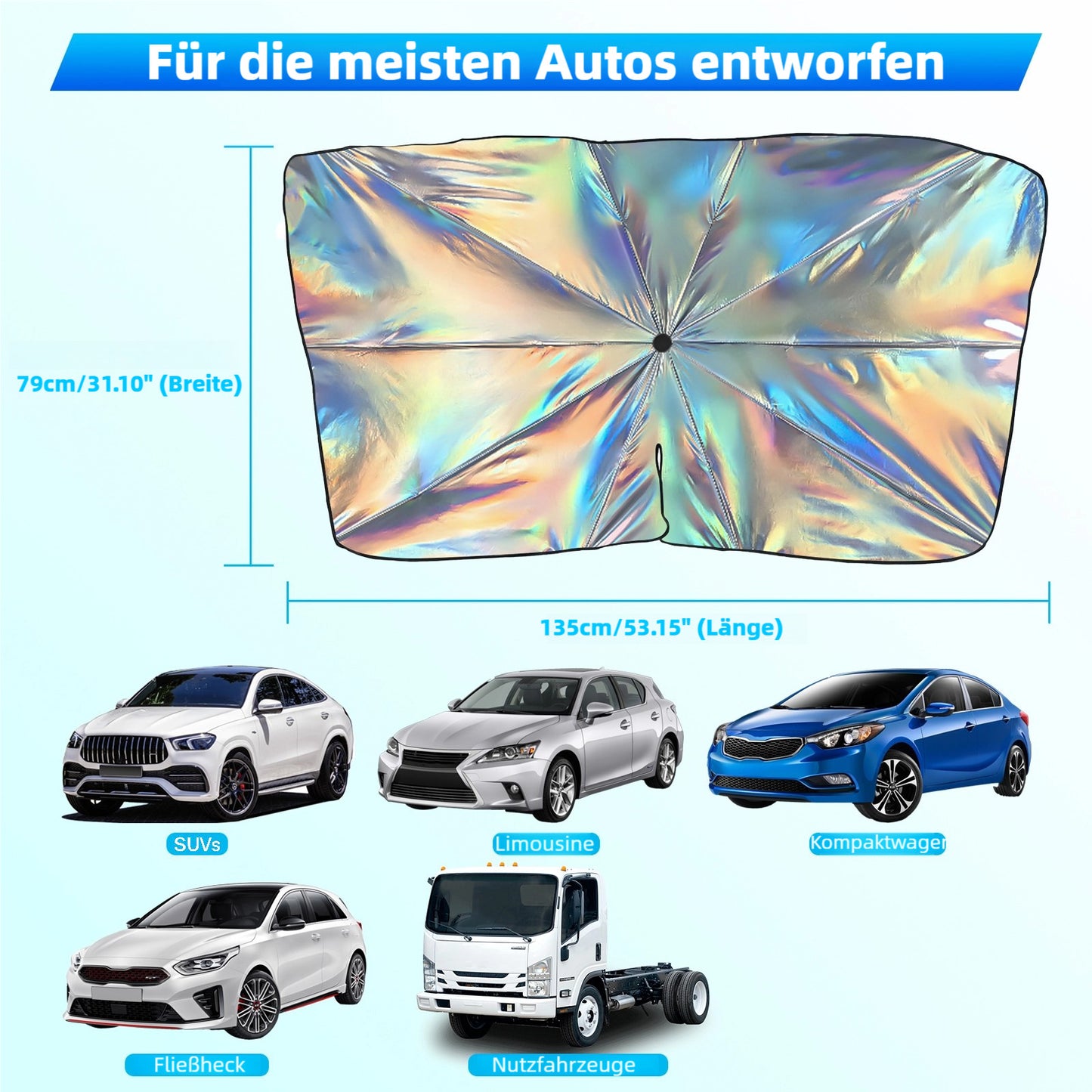 Auto Sonnenblende Frontscheibe 135x79 cm – Faltbar mit UV Schutz