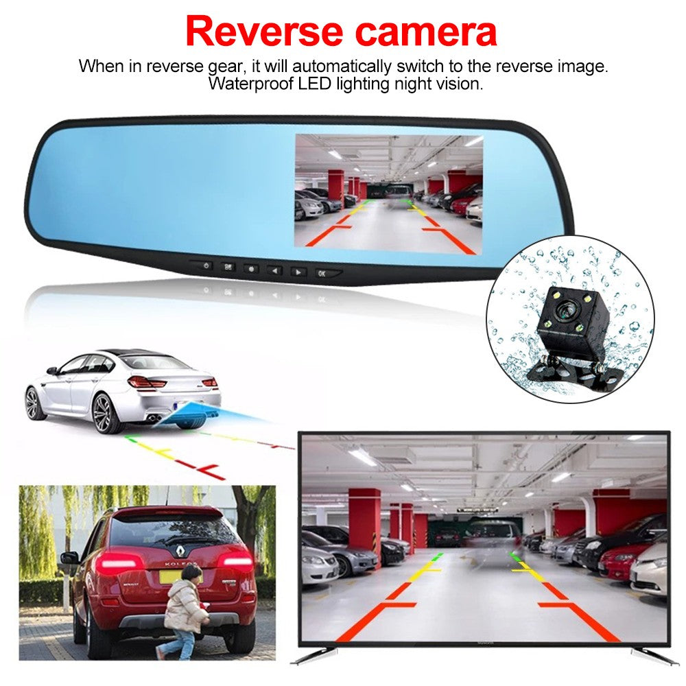 4.3" FHD 1080P Spiegel Dashcam mit Dual Lens & Rückfahrkamera – Auto DVR Recorder