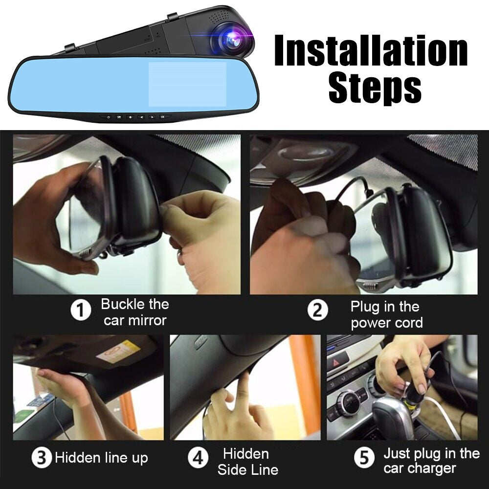 4.3" FHD 1080P Spiegel Dashcam mit Dual Lens & Rückfahrkamera – Auto DVR Recorder