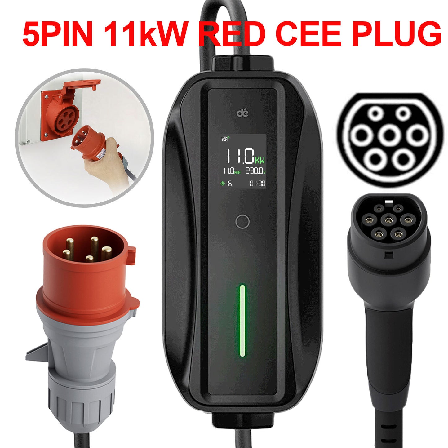 EV charger & charging cable 7m – 11/22kW, 16/32A, CEE, Type 2 Mobile Wallbox