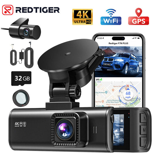 REDTIGER 4K Dashcam Dual – with GPS, Wi-Fi, App & 32GB SD card