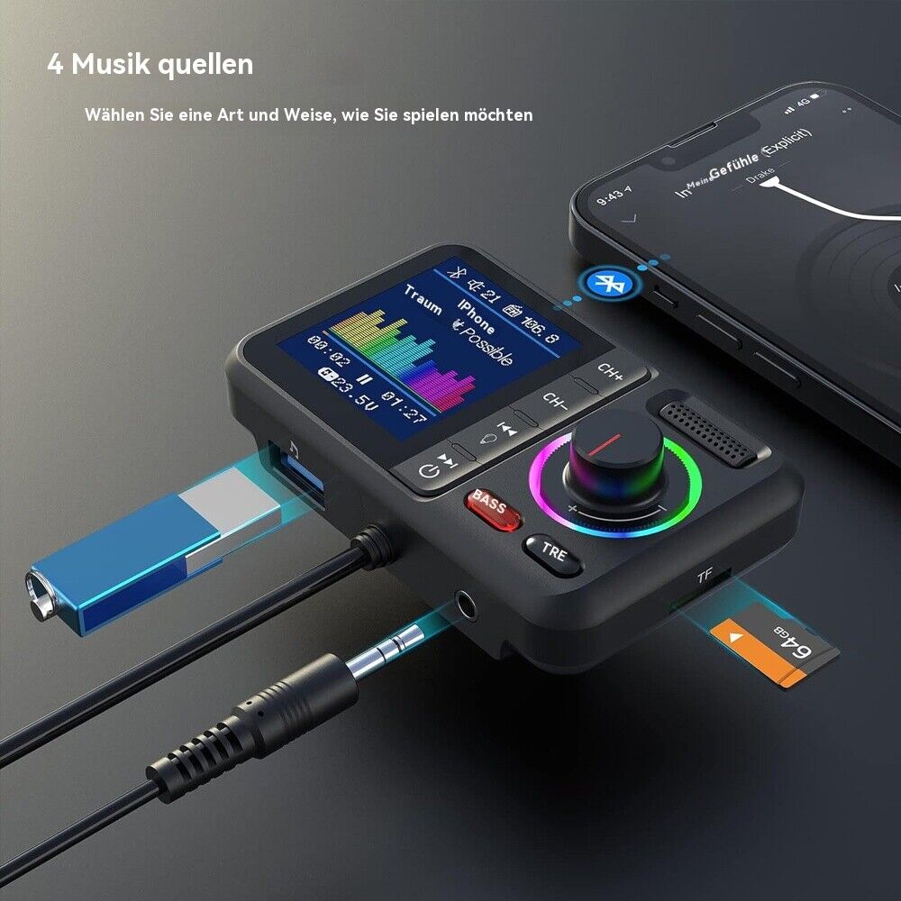 Bluetooth 5.0 Auto FM Transmitter – mit QC3.0 USB, LED & Freisprechanlage