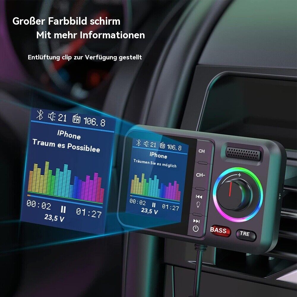 Bluetooth 5.0 Auto FM Transmitter – mit QC3.0 USB, LED & Freisprechanlage