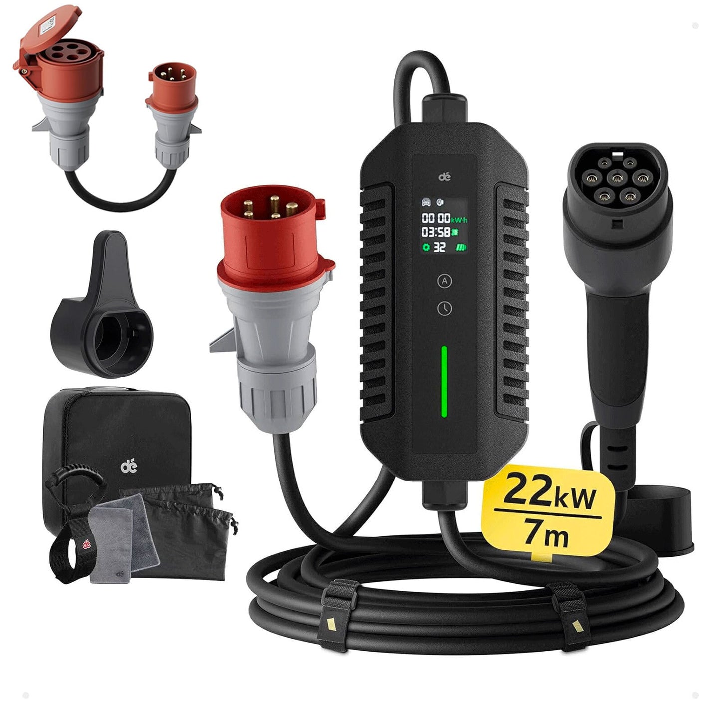 EV charger & charging cable 7m – 11/22kW, 16/32A, CEE, Type 2 Mobile Wallbox