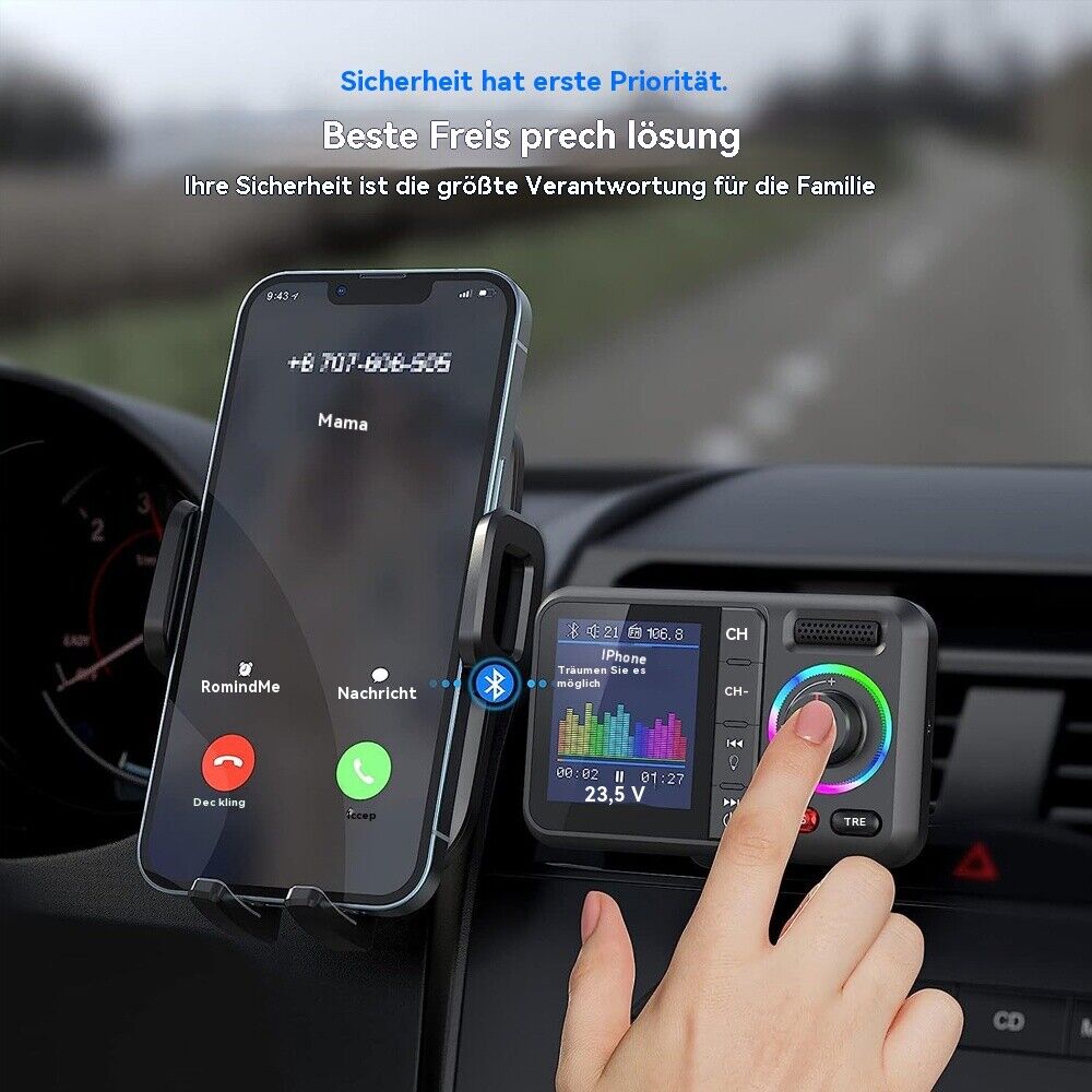 Bluetooth 5.0 Auto FM Transmitter – mit QC3.0 USB, LED & Freisprechanlage