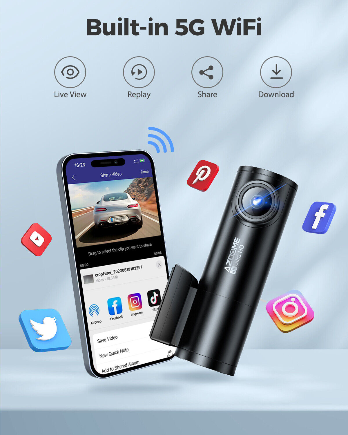 AZDOME M300S Dashcam 4K – Auto Kamera vorne & hinten mit App & WLAN
