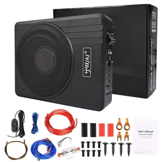 10" Underseat Active Subwoofer + Cable Set – 600W Max / 125W RMS Car Bass Box