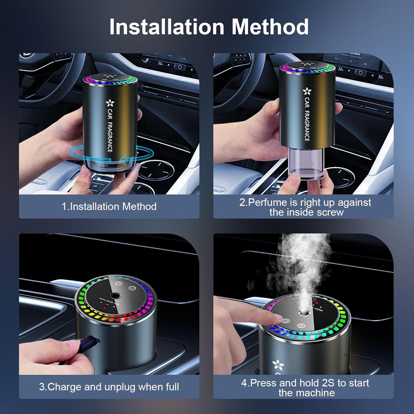 Auto Lufterfrischer mit Duftöl – Ultraschall Aroma Diffusor mit LED & USB
