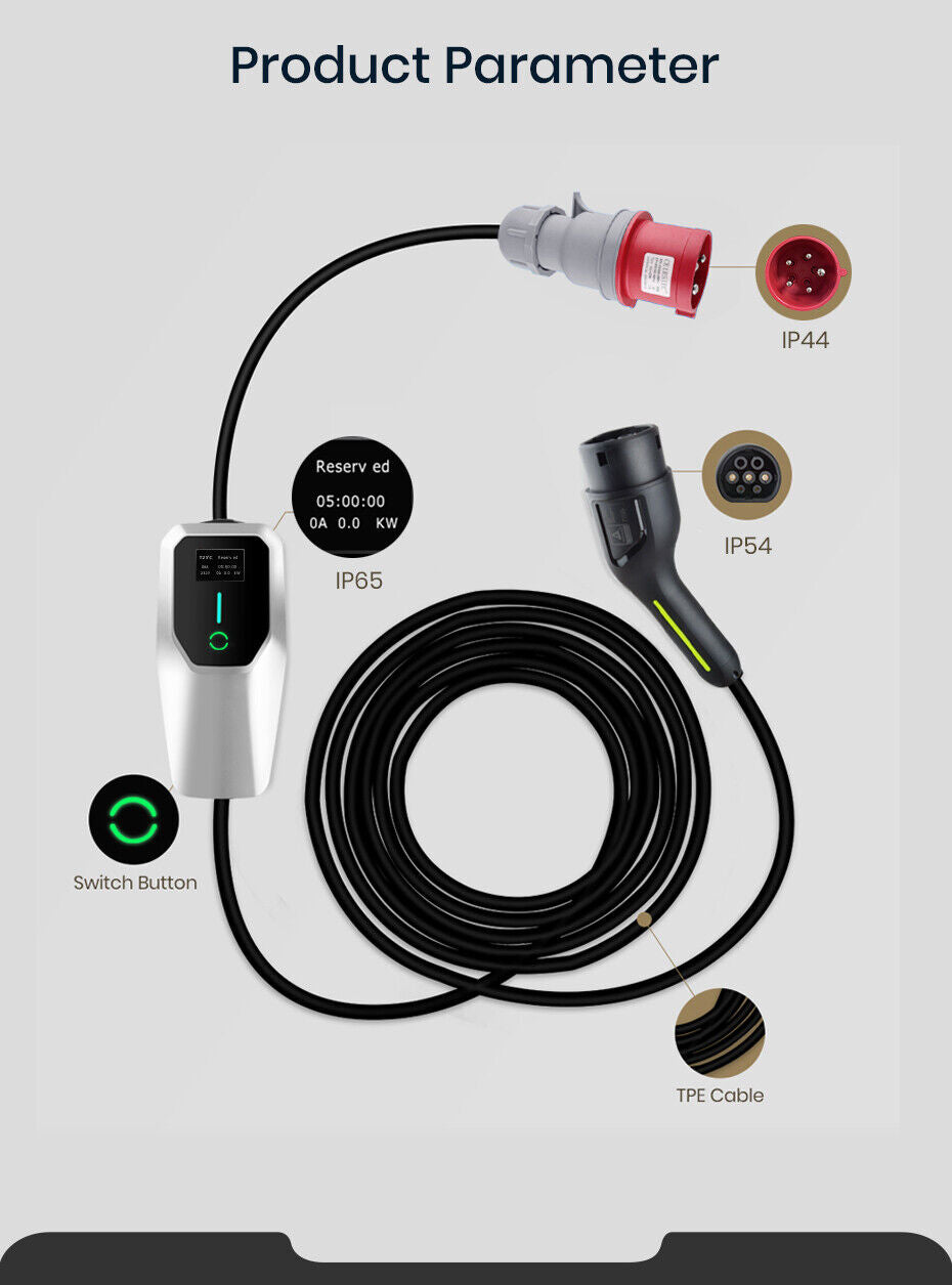11/22kW 16/32A Typ 2 Mobile Wallbox – EV Ladegerät & Ladekabel, Starkstrom CEE