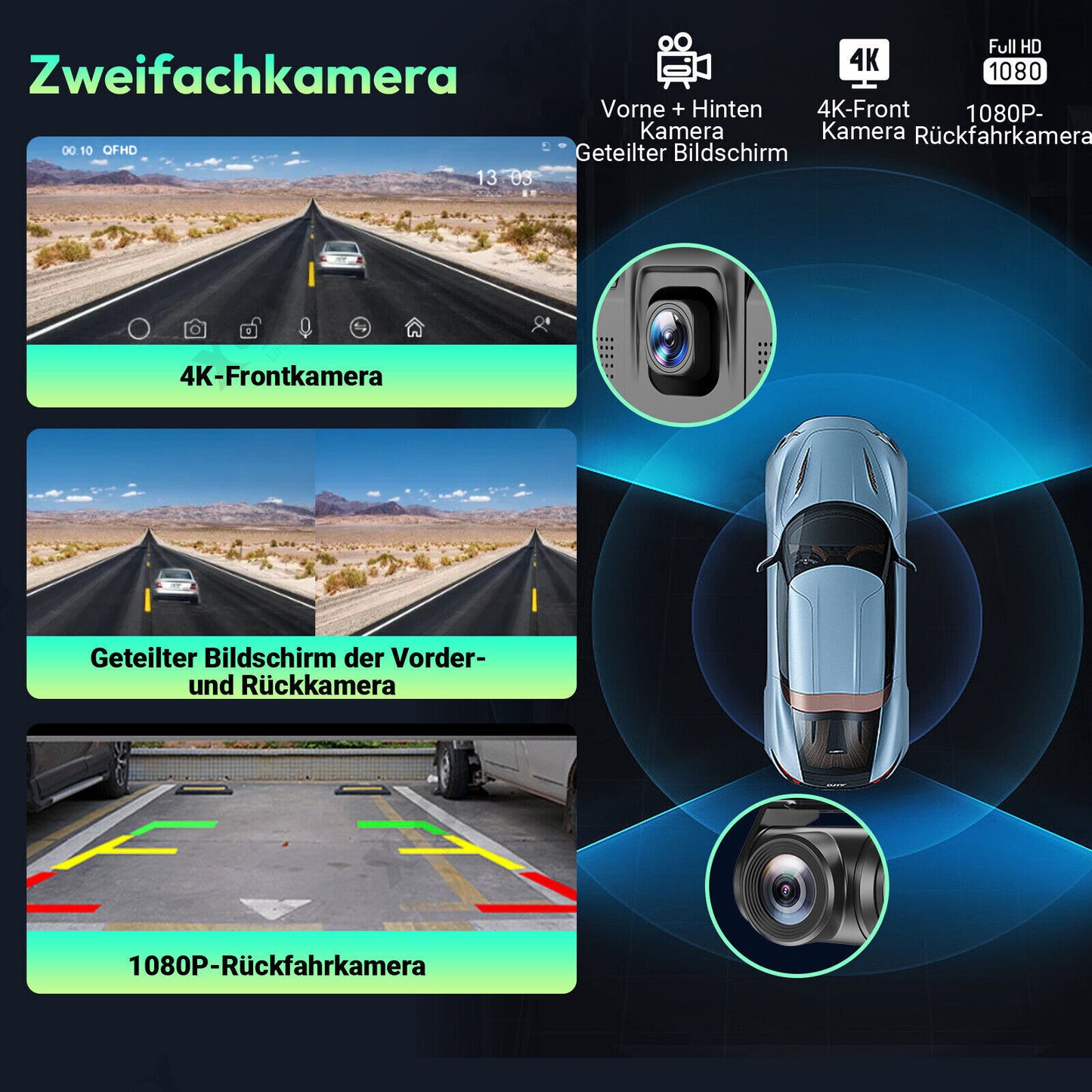 Dashcam 10,26" 4K Monitor – mit CarPlay, Rückfahrkamera & Touchscreen