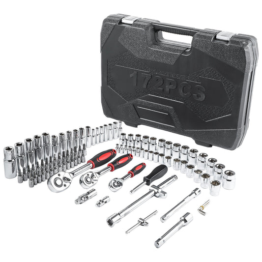 Socket wrench set 172-piece – ratchet box set 1/4", 3/8", 1/2" with case
