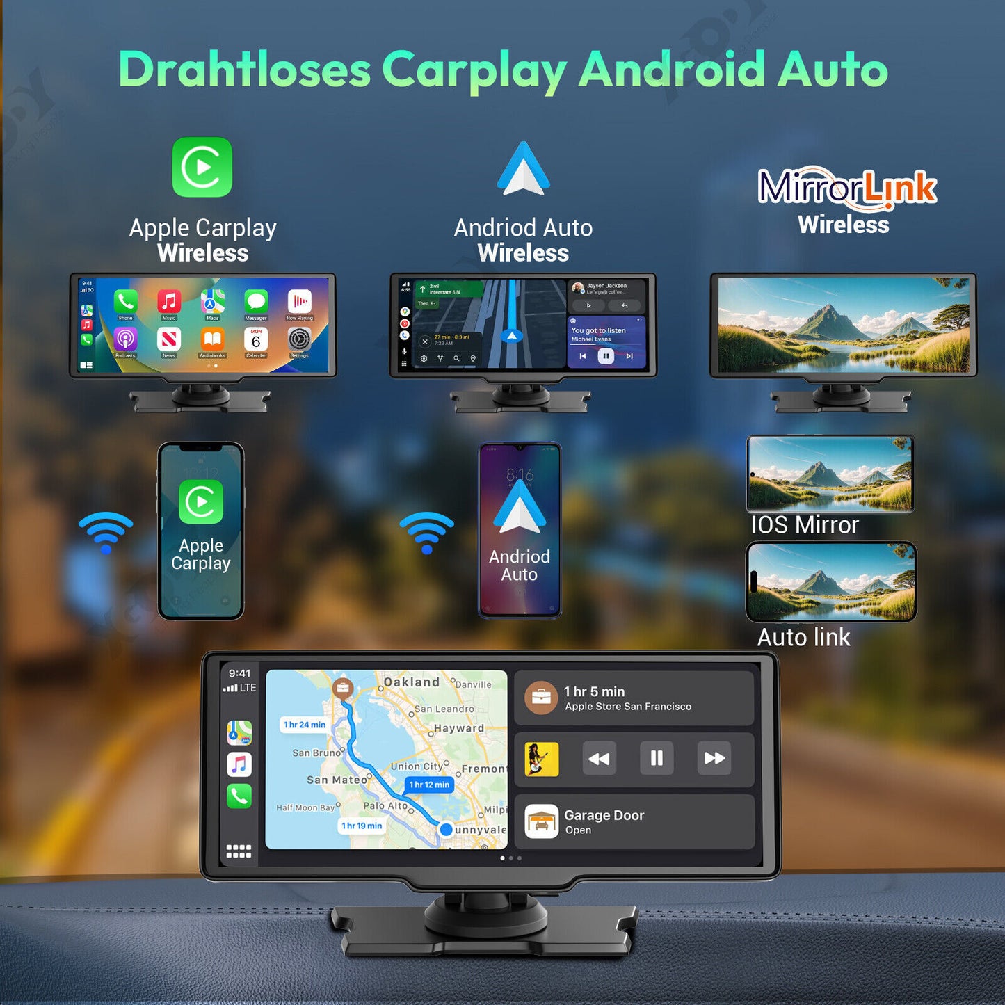 Dashcam 10,26" 4K Monitor – mit CarPlay, Rückfahrkamera & Touchscreen