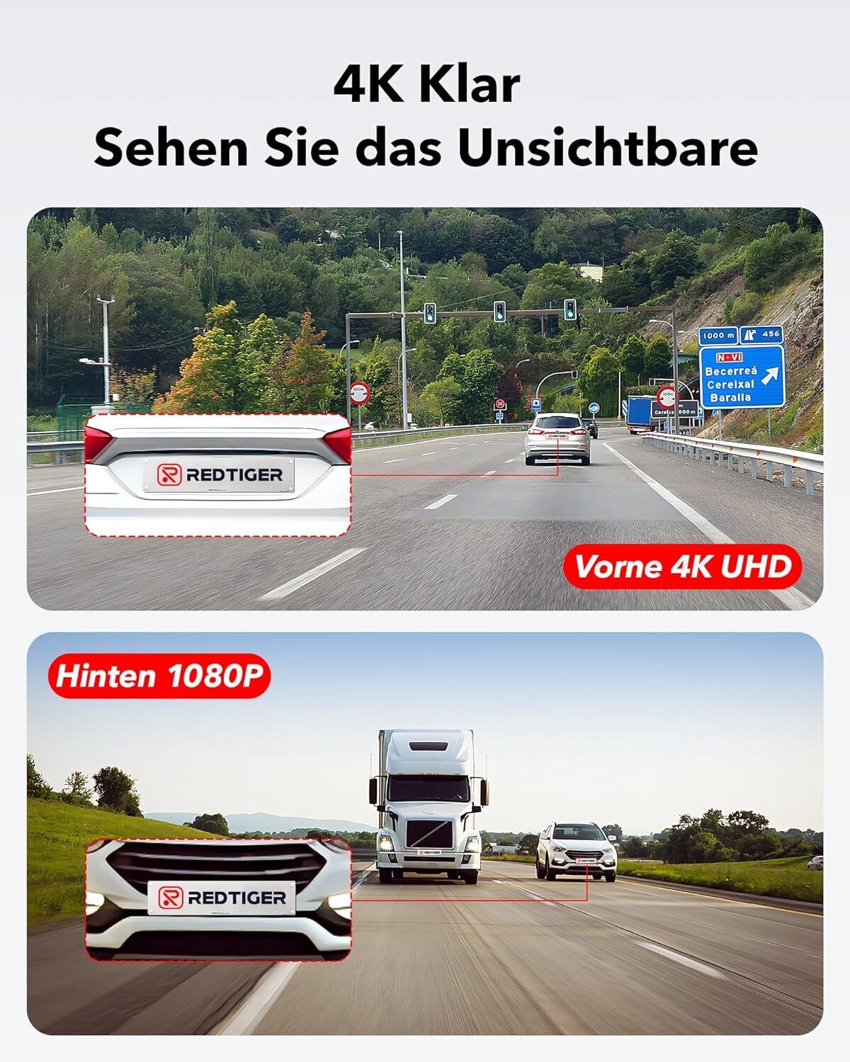 REDTIGER 4K Dashcam Dual – mit GPS, WLAN, App & 32GB SD-Karte