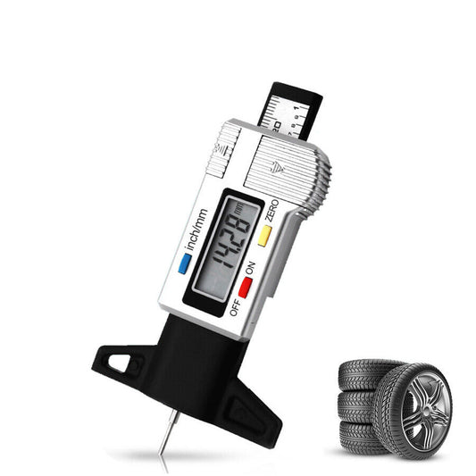 LCD Digital Car Tire Tread Depth Gauge Caliper Silver 25.4