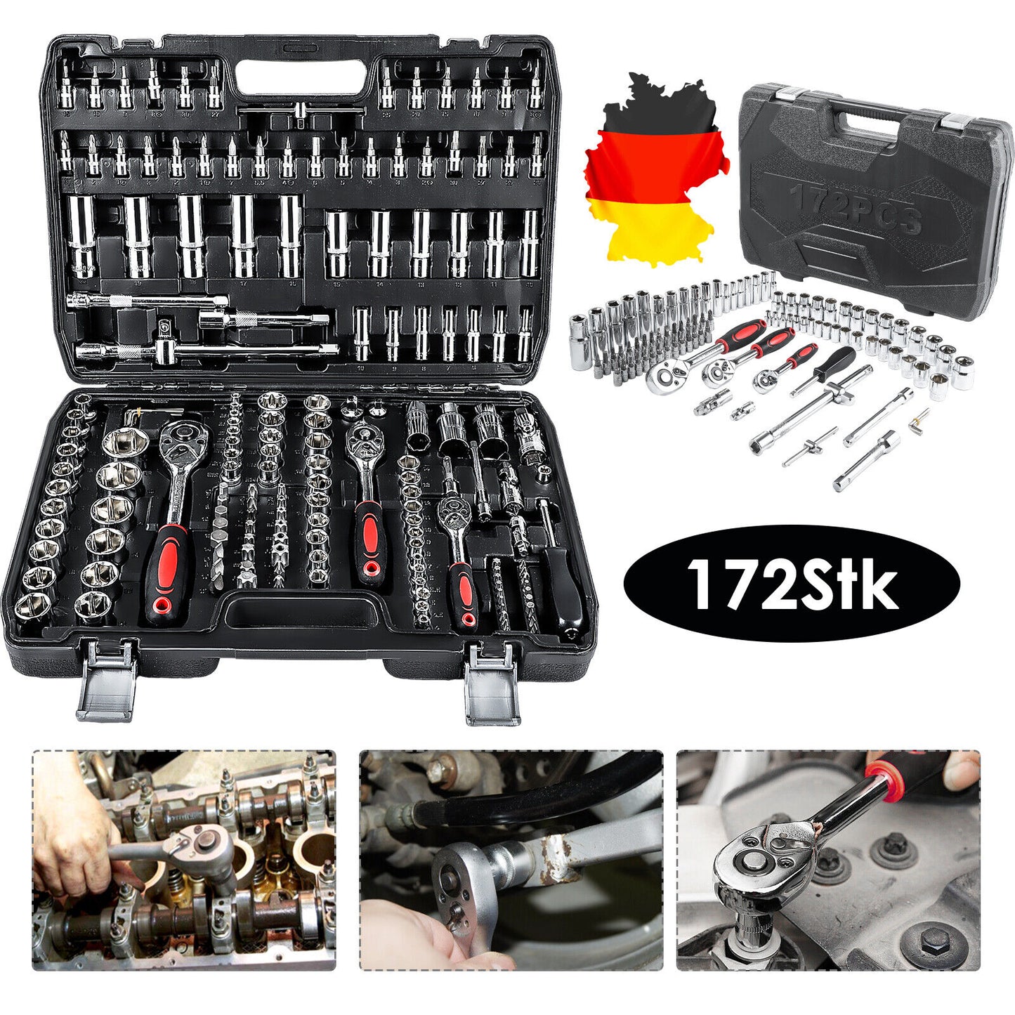 Steckschlüssel Satz 172-tlg – Knarrenkasten Set 1/4", 3/8", 1/2" mit Koffer