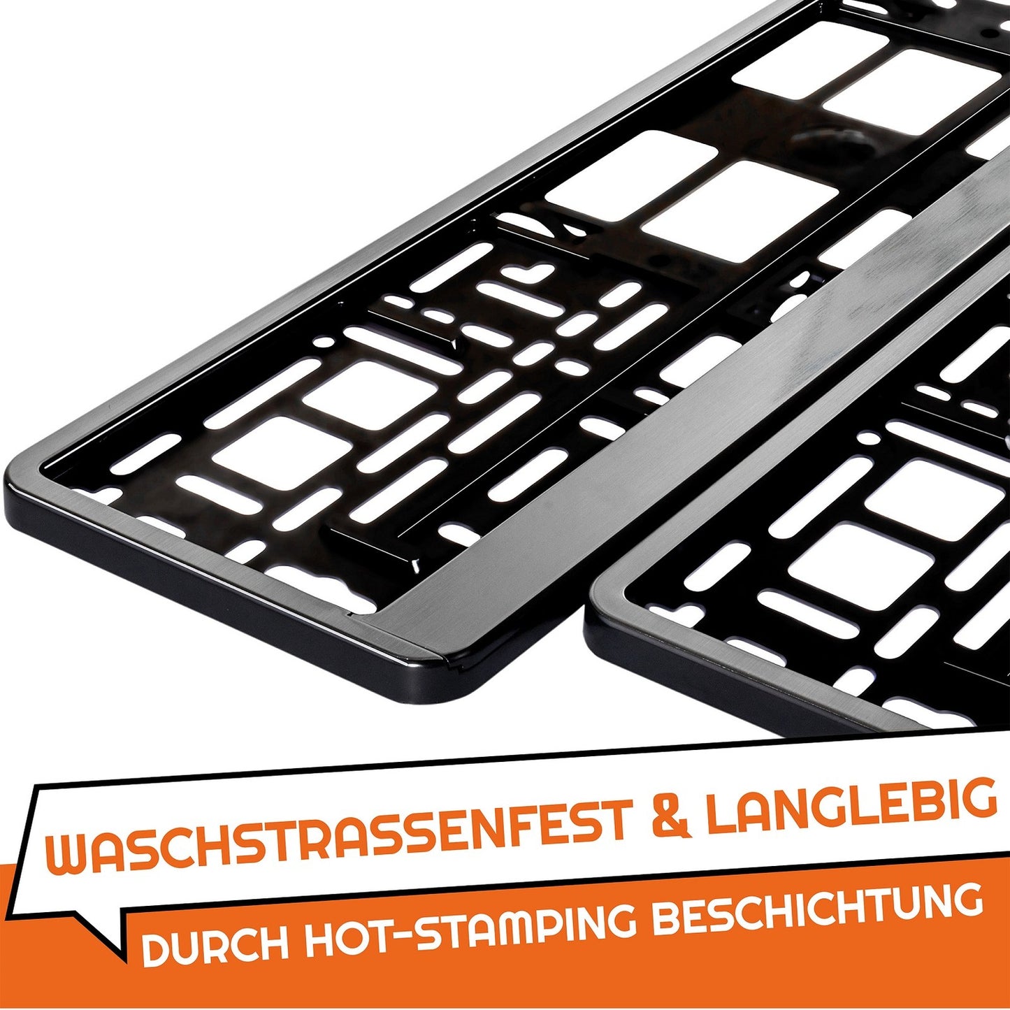 2x Kennzeichenhalter Chrom gebürstet – Alu Optik Verstärkte Nummernschild Halterung