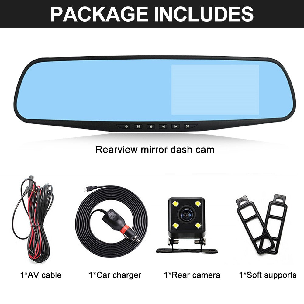 4.3" FHD 1080P Spiegel Dashcam mit Dual Lens & Rückfahrkamera – Auto DVR Recorder