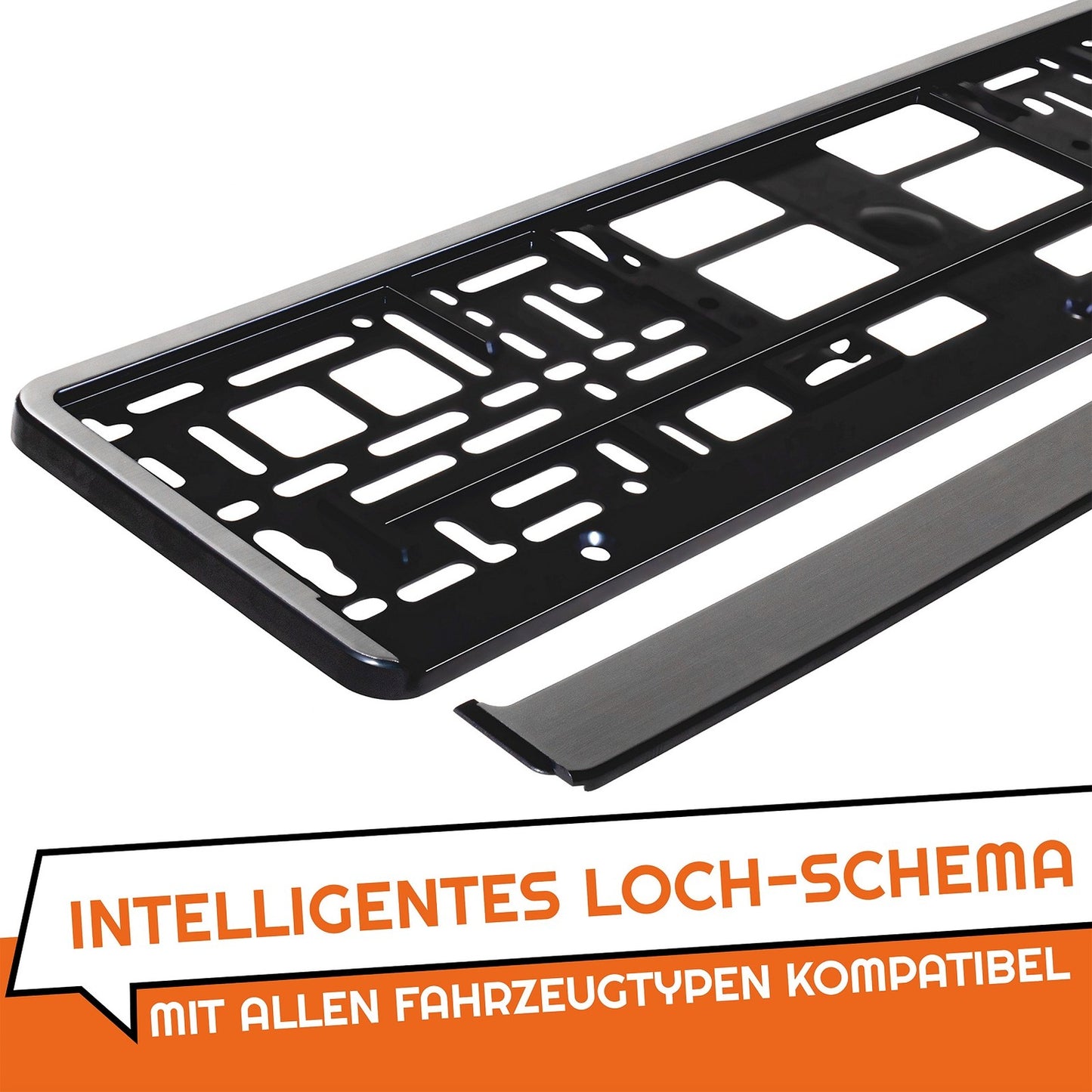 2x Kennzeichenhalter Chrom gebürstet – Alu Optik Verstärkte Nummernschild Halterung
