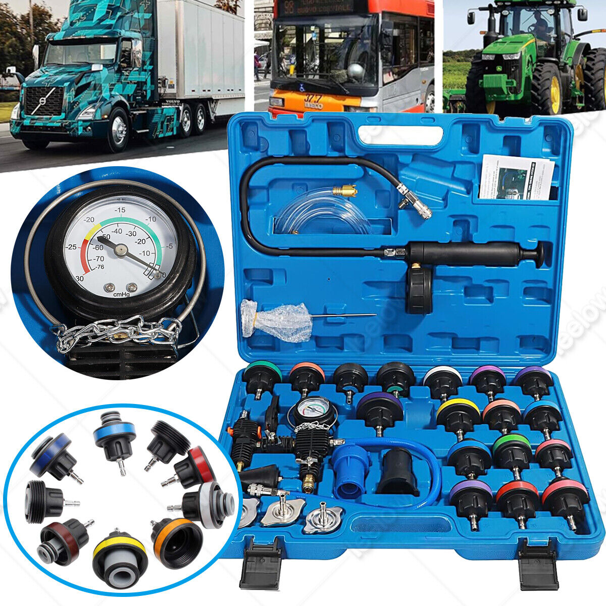 28tlg. Kühlsystem Tester Set – Abdrückgerät mit Vakuum- & Lecksuch-Funktion