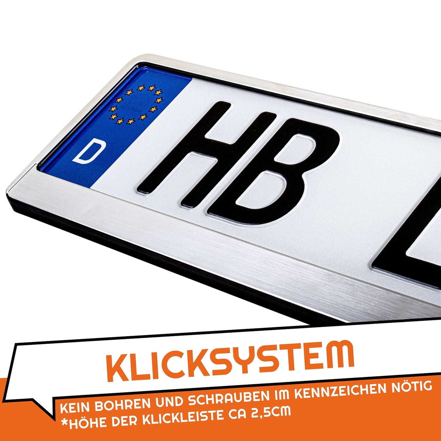 2x Kennzeichenhalter Chrom gebürstet – Alu Optik Verstärkte Nummernschild Halterung
