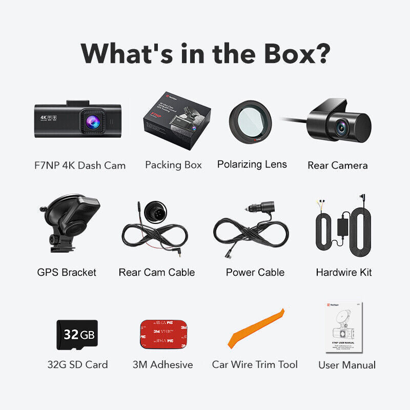 REDTIGER 4K Dashcam Dual – mit GPS, WLAN, App & 32GB SD-Karte