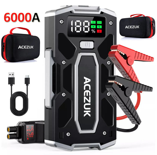 6000A Car Jump Starter 12V Vehicle Booster Power Bank + Bag
