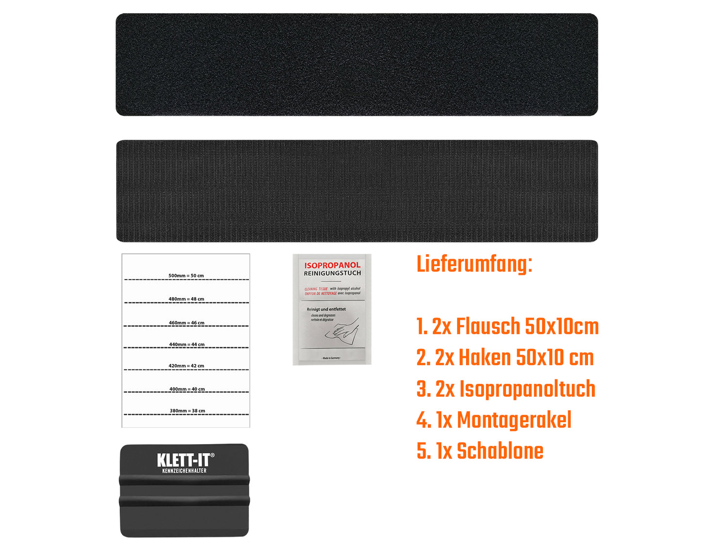 2x Klett Kennzeichenhalter – Rahmenlos, Kennzeichenhalterung ohne Bohren, 52x11 cm