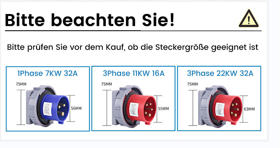 EV Charger Type 2 – 11kW Charging Cable 10A/16A, 3-Phase, Wallbox, 4m