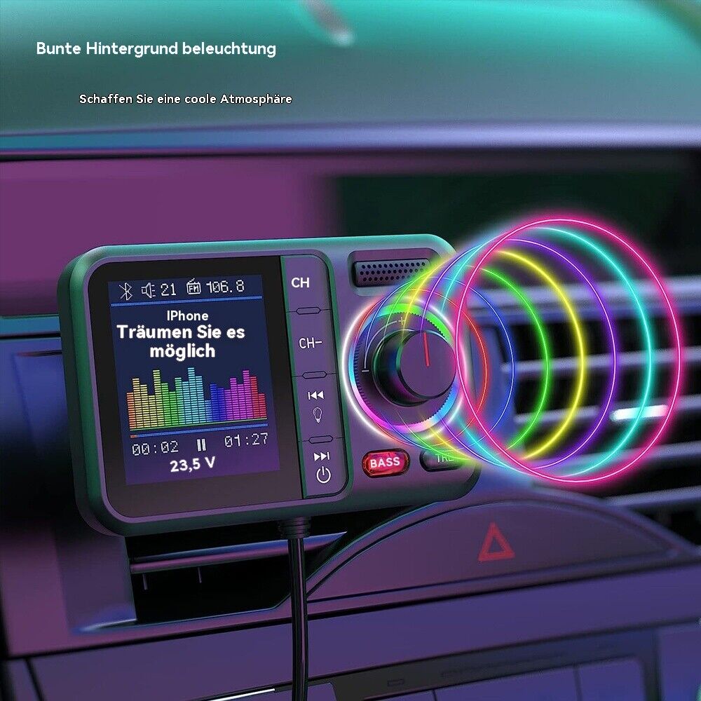 Bluetooth 5.0 Auto FM Transmitter – mit QC3.0 USB, LED & Freisprechanlage