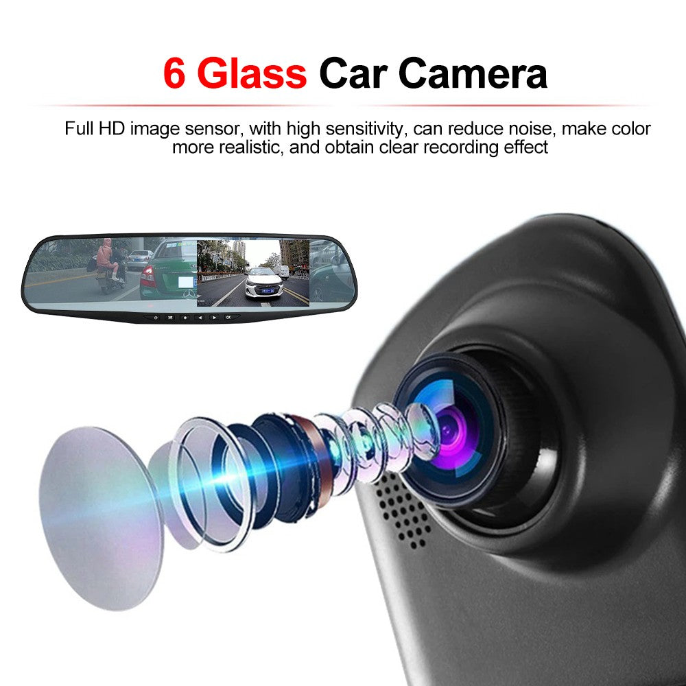 4.3" FHD 1080P Spiegel Dashcam mit Dual Lens & Rückfahrkamera – Auto DVR Recorder