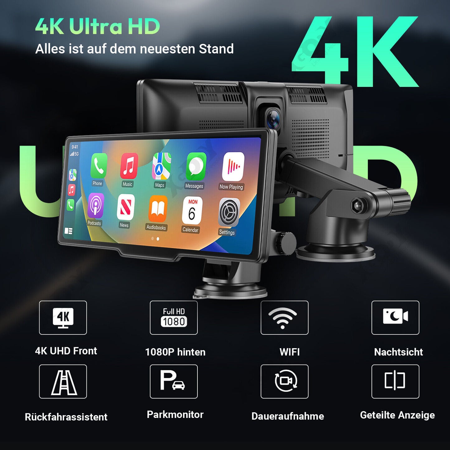 Dashcam 10,26" 4K Monitor – mit CarPlay, Rückfahrkamera & Touchscreen