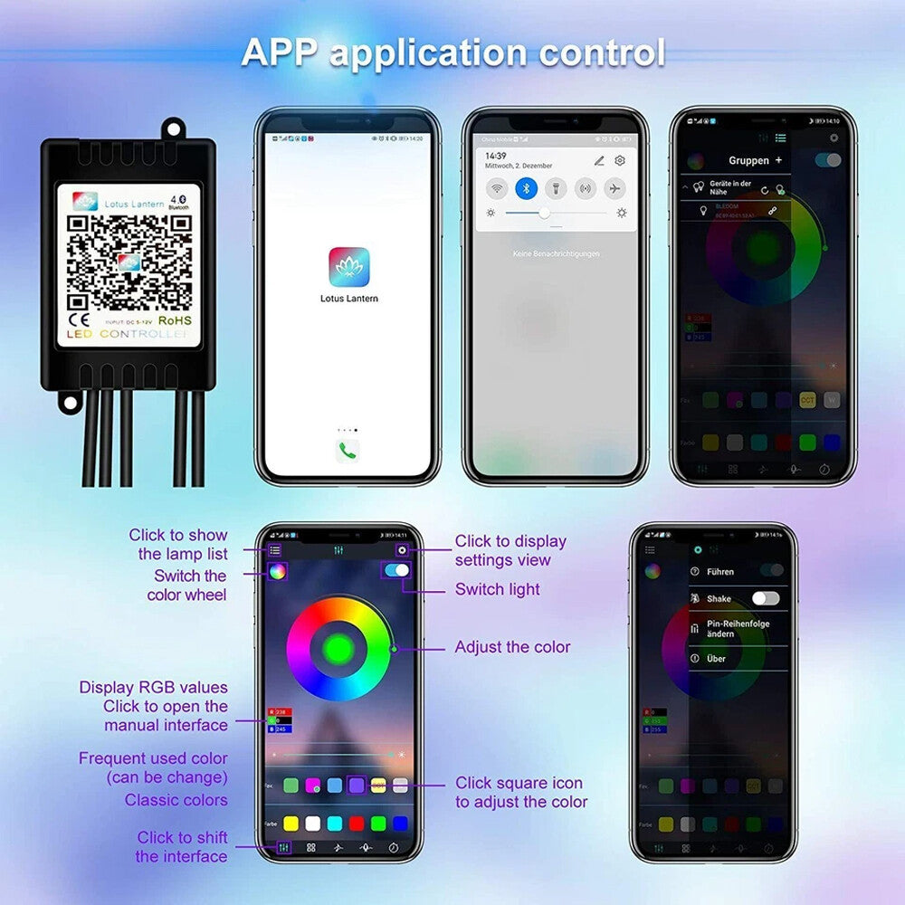 Auto LED Ambientebeleuchtung 6M – RGB Lichtleiste mit App & Sound-Modus