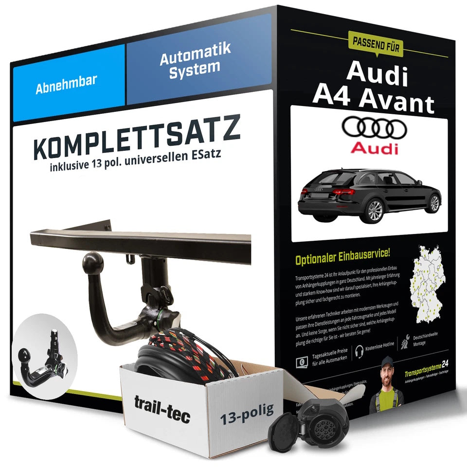 Audi A4 Avant Typ 8K/8B  Komplettsatz Anhängerkupplung – abnehmbar inkl. 13-pol+eSatz (04/2008–10/2015)