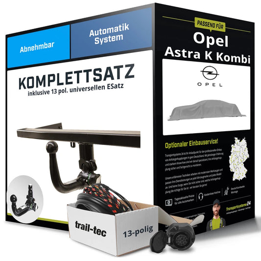 Opel Astra K Sports Tourer Typ B16 Abnehmbare Anhängerkupplung + 13pol E-Satz (2015–2022) – Komplettset