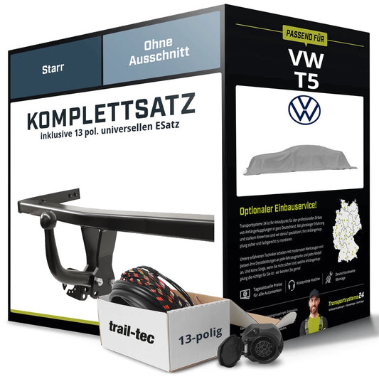 VW T5 Kasten/Bus, Typ 7HB/7HA/7HM Starre Anhängerkupplung + 13pol E-Satz (09/2009–08/2015) – Komplettset