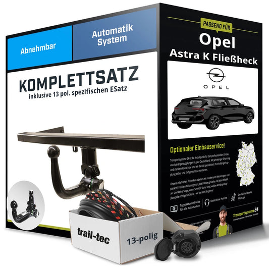 Opel Astra K Fließheck B16 Komplettsatz Anhängerkupplung – abnehmbar inkl. 13-pol+eSatz (06/2015–12/2022)
