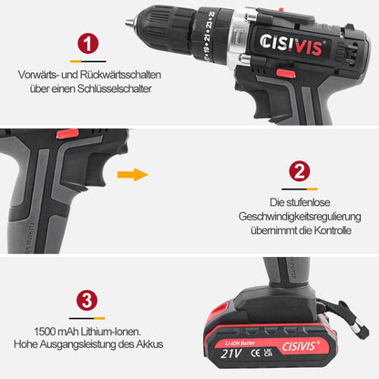 3-in-1 Akkuschrauber Set – mit 2 Akkus, Ladegerät & Schlagbohrfunktion