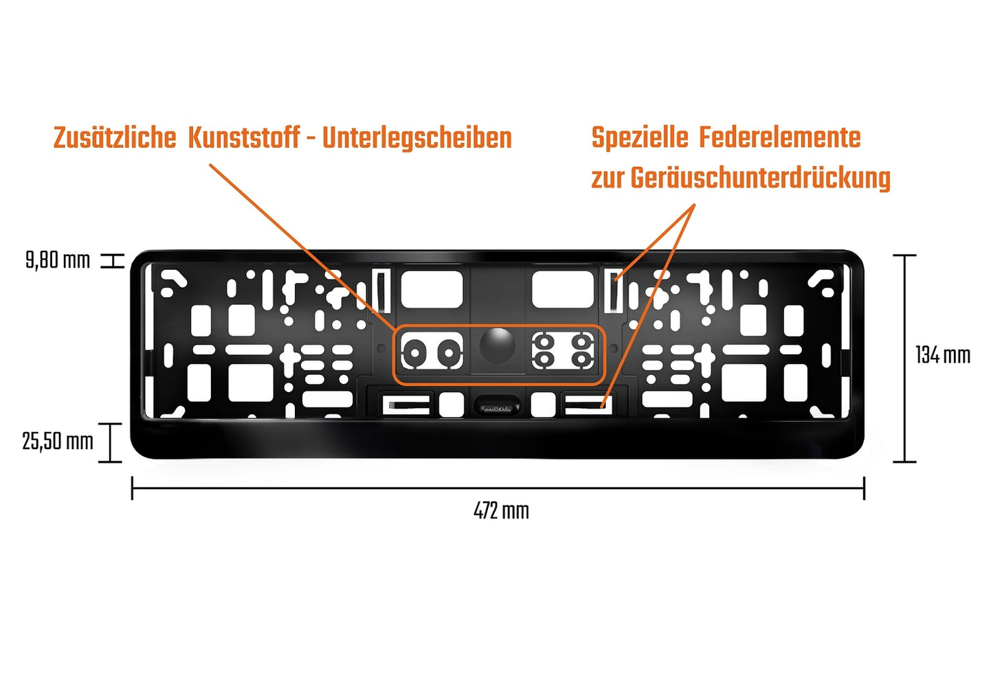2x Kennzeichenhalter kurz 46cm Schwarz Hochglanz – Nummernschild Halterung 460mm