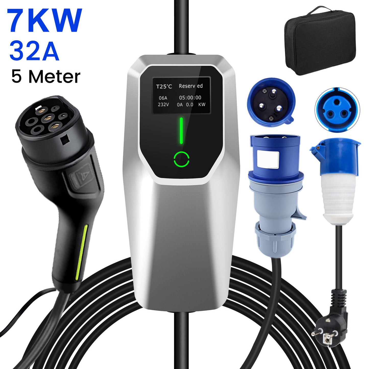 11/22kW 16/32A Type 2 Mobile Wallbox – EV charger &amp; charging cable, heavy current CEE