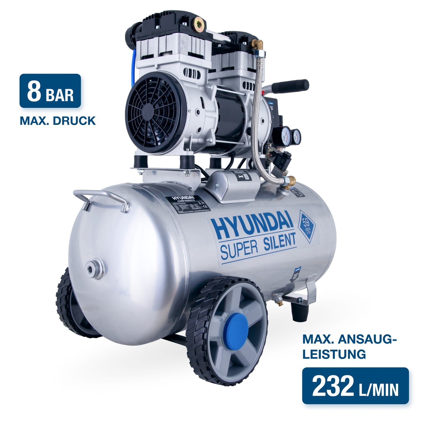 HYUNDAI Silent Kompressor SAC55753 – 50L, 59dB, kompakt & leistungsstark