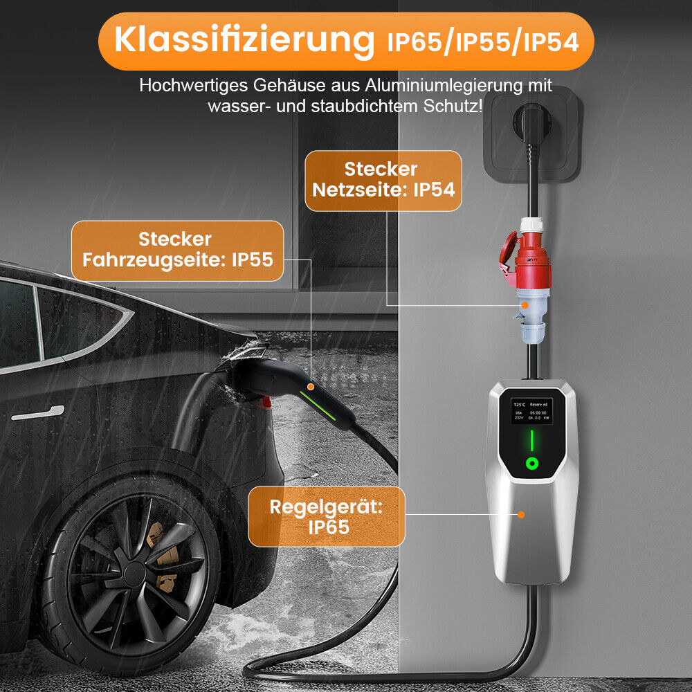 11/22kW 16/32A Type 2 Mobile Wallbox – EV charger &amp; charging cable, heavy current CEE